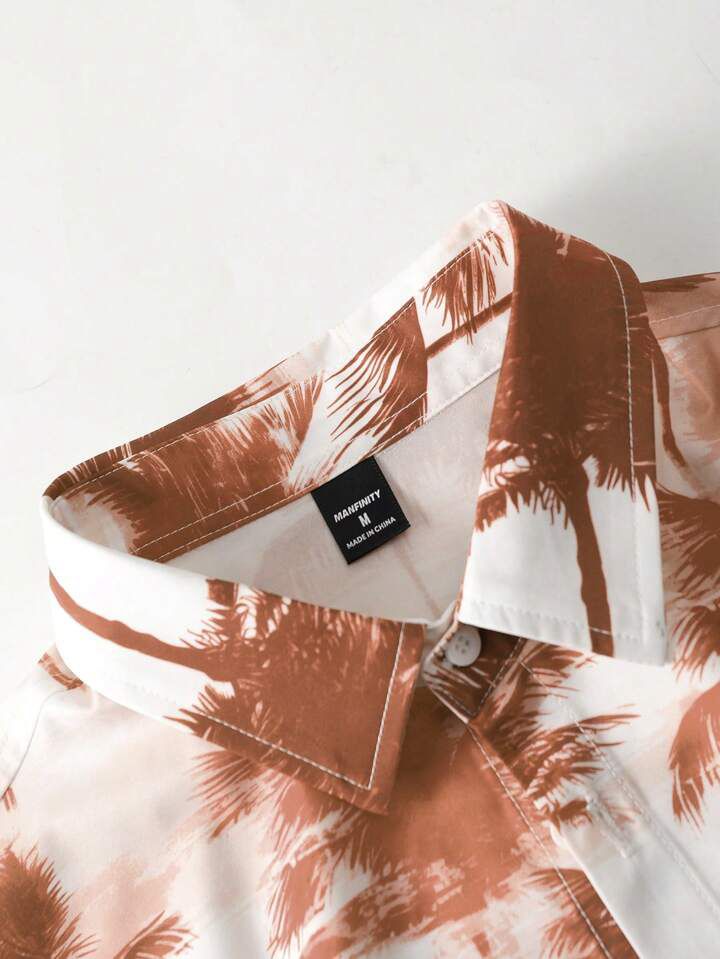 ORANGE - BROWN LEAF BLOCK MENS SHIRT .