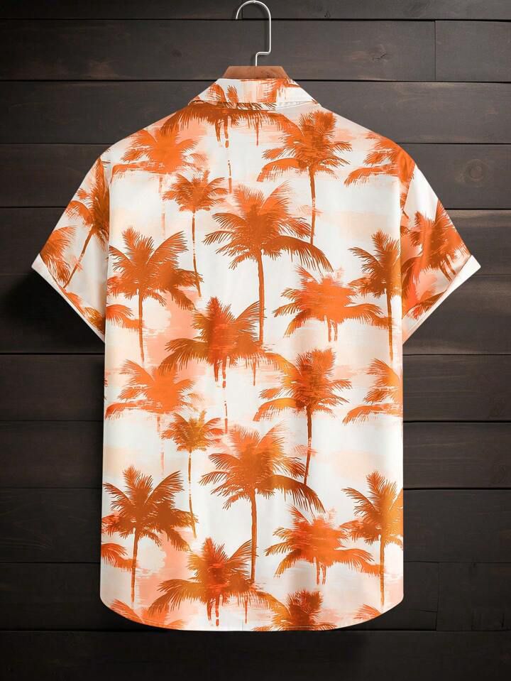 ORANGE - BROWN LEAF BLOCK MENS SHIRT .