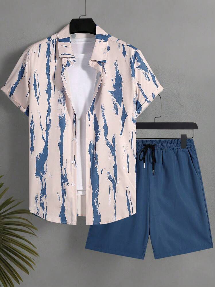 BLUE SCRECH MENS SHIRT & SHORT SET .