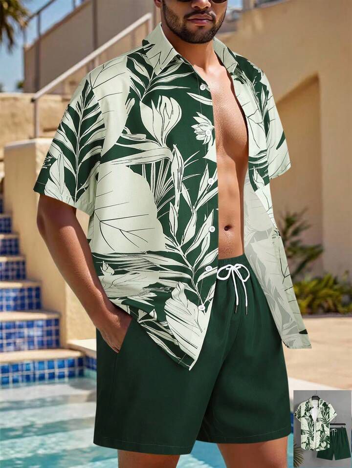 COLOR LEAF MENS SHIRT & SHORT SET .