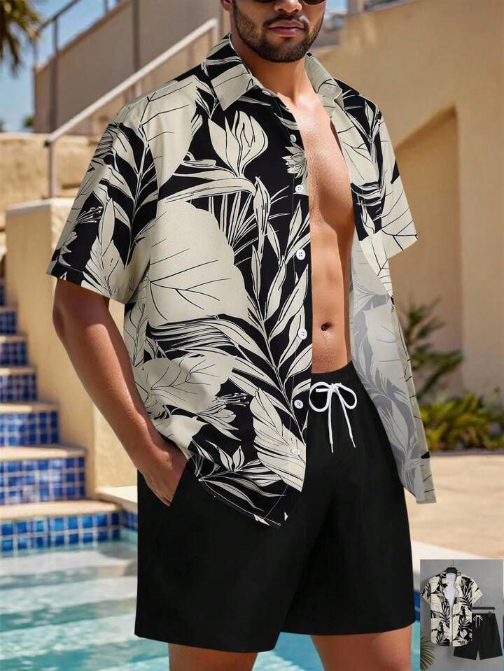 COLOR LEAF MENS SHIRT & SHORT SET .