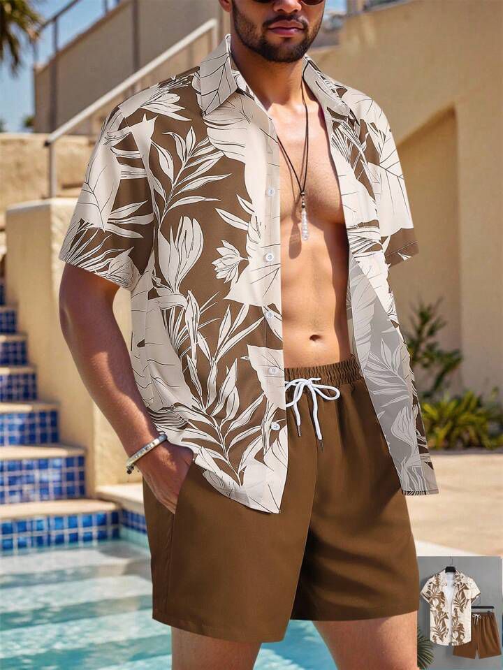 COLOR LEAF MENS SHIRT & SHORT SET .