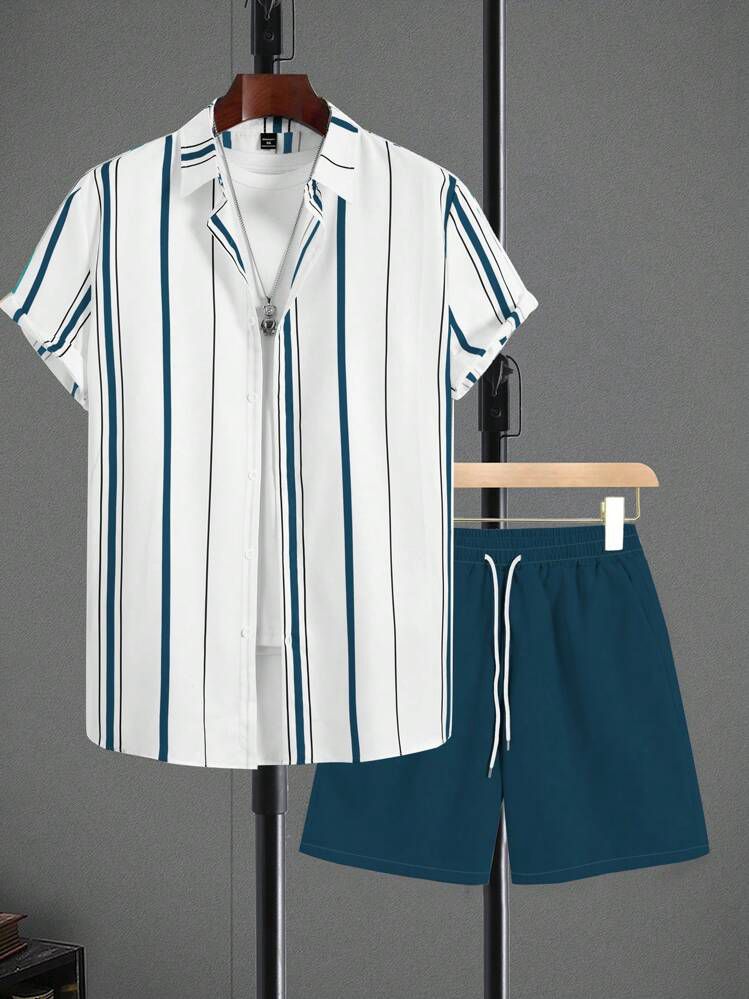 COLORING STRIPTED  DESIGN  MENS SHIRT & SHORT SET .