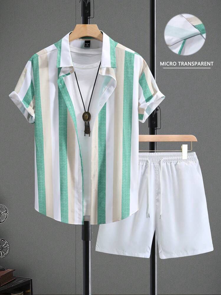 STRIPTED LINE FANCY MENS SHIRT & SHORT SET .