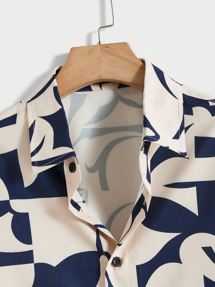 BLUE CREAM DESIGN PRINT MENS SHIRT .