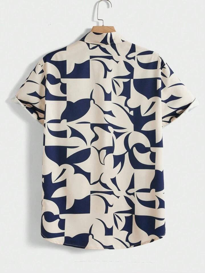 BLUE CREAM DESIGN PRINT MENS SHIRT .