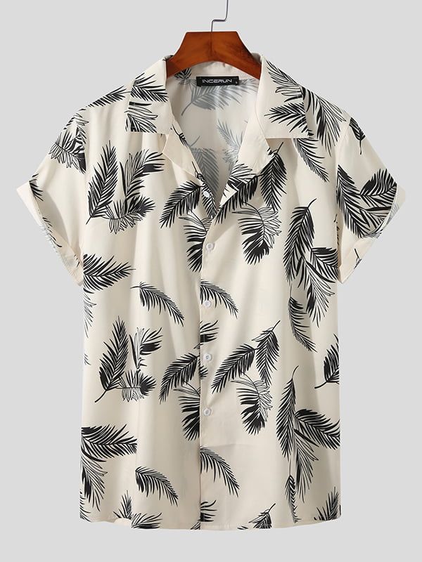 WHITE BLACK LEAF MENS SHIRT .