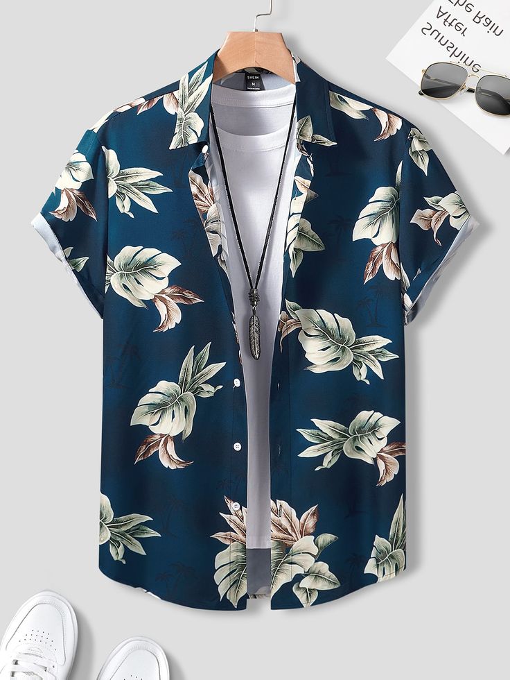 BLUE GREEN LEAF MENS SHIRT .